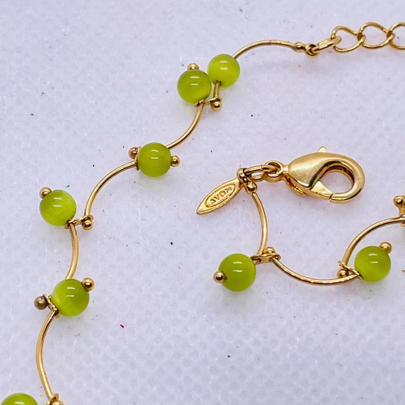 Pretty Green cat eye beaded gold tone stick “Avon” Anklet 11” - Picture 3 of 3